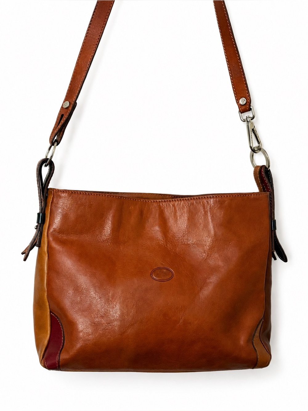 Cuoieria Florentina Brown Red Leather Shoulder Bag Made in Italy
